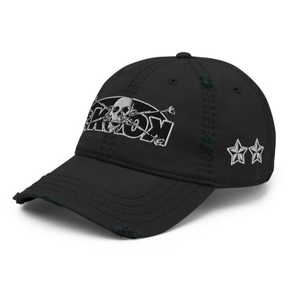 BLACK SKULL WORN CAP